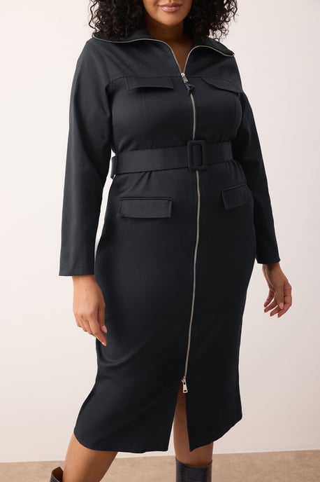 Trendyol Curve Dam Grå Enfärgad Kort / Mini Lång Casual Skjortklänning Plus size Klänning - Image 4