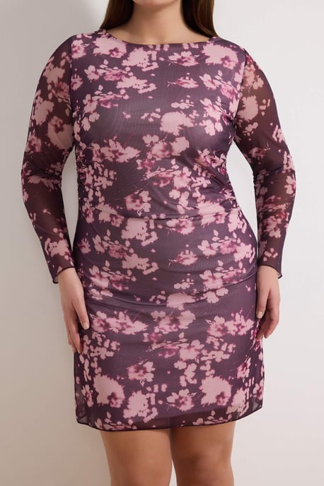 Trendyol Curve Dam Vinröd Blommig Kort / Mini Lång Casual A-linje Plus size Klänning - Image 2
