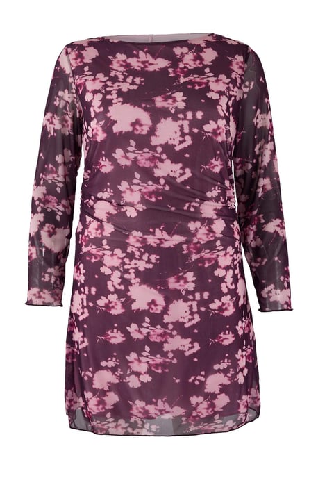 Trendyol Curve Dam Vinröd Blommig Kort / Mini Lång Casual A-linje Plus size Klänning - Image 4