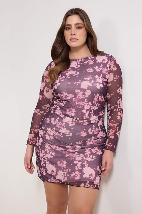 Trendyol Curve Dam Vinröd Blommig Kort / Mini Lång Casual A-linje Plus size Klänning - Image 6