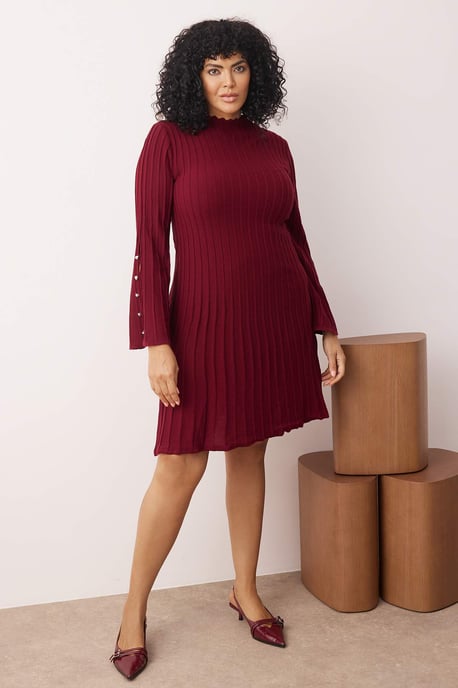 Trendyol Curve Dam Vinröd Enfärgad Kort / Mini Lång Casual A-linje Plus size Klänning - Image 1