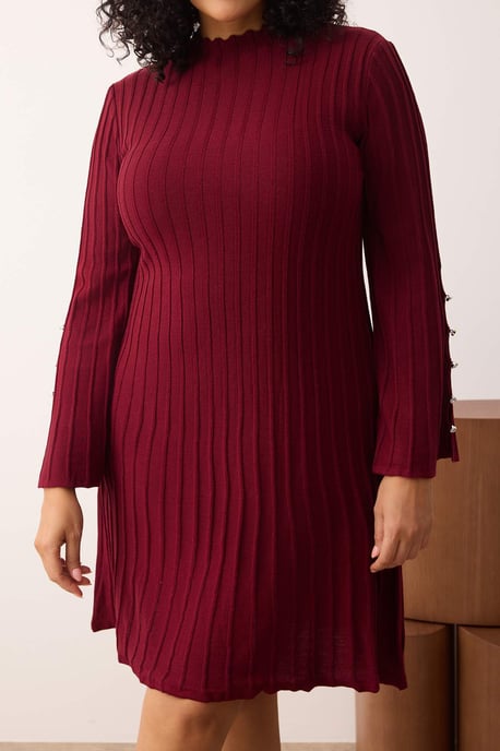 Trendyol Curve Dam Vinröd Enfärgad Kort / Mini Lång Casual A-linje Plus size Klänning - Image 2