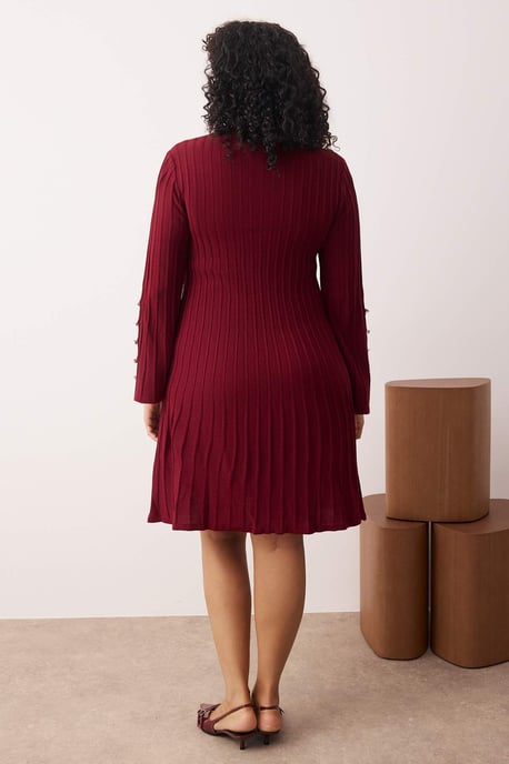 Trendyol Curve Dam Vinröd Enfärgad Kort / Mini Lång Casual A-linje Plus size Klänning - Image 3