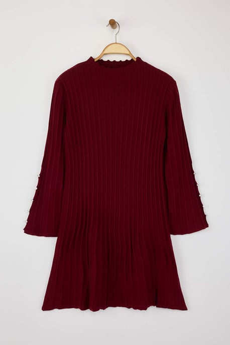 Trendyol Curve Dam Vinröd Enfärgad Kort / Mini Lång Casual A-linje Plus size Klänning - Image 4