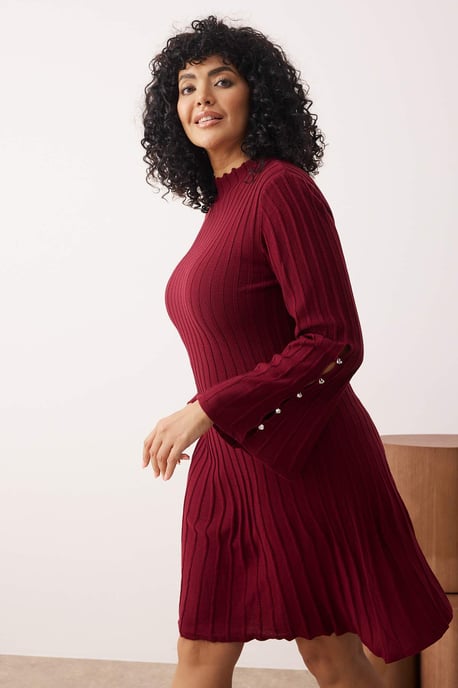 Trendyol Curve Dam Vinröd Enfärgad Kort / Mini Lång Casual A-linje Plus size Klänning - Image 6
