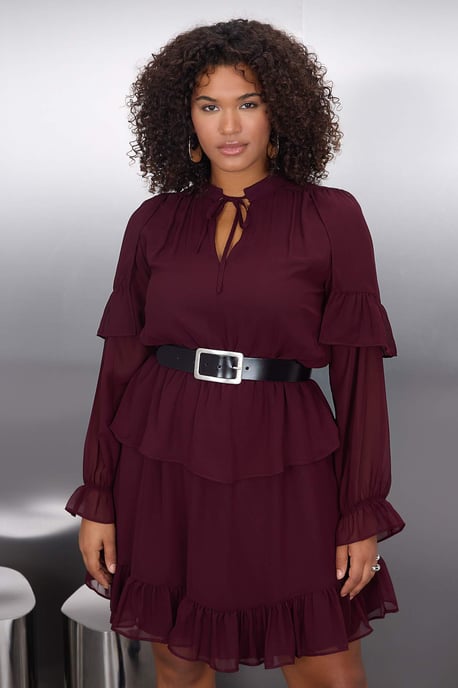 Trendyol Curve Dam Vinröd Enfärgad Kort / Mini Lång Elegant/Kväll A-linje Plus size Klänning - Image 2