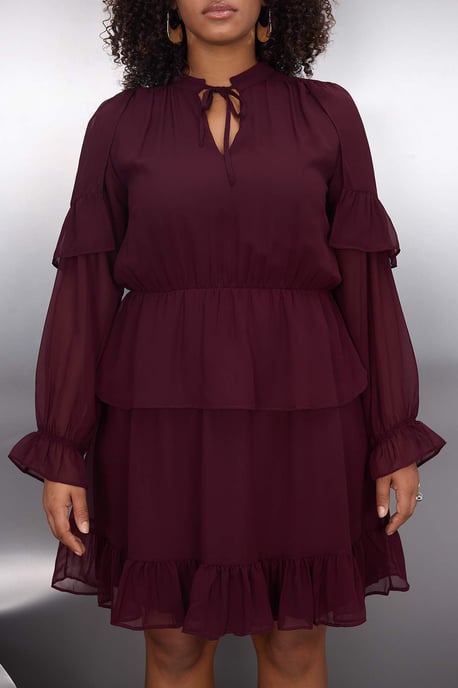 Trendyol Curve Dam Vinröd Enfärgad Kort / Mini Lång Elegant/Kväll A-linje Plus size Klänning - Image 3