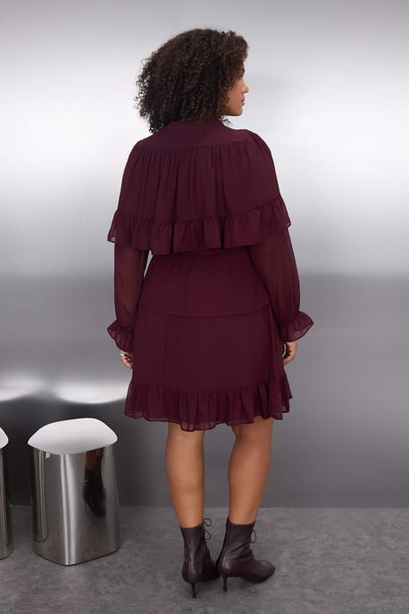 Trendyol Curve Dam Vinröd Enfärgad Kort / Mini Lång Elegant/Kväll A-linje Plus size Klänning - Image 4