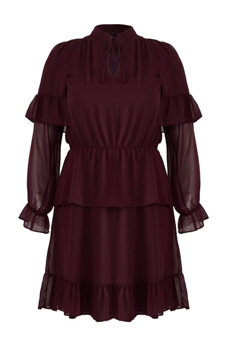 Trendyol Curve Dam Vinröd Enfärgad Kort / Mini Lång Elegant/Kväll A-linje Plus size Klänning - Image 5