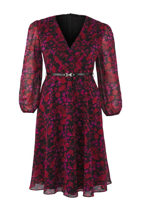 Trendyol Curve Dam Vinröd Blommig Kort / Mini Lång Kväll / Vardag Dubbelknäppt Plus size Klänning - Image 4