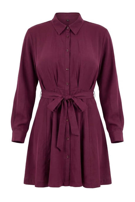 Trendyol Curve Dam Vinröd Enfärgad Kort / Mini Lång Casual Skjortklänning Plus size Klänning - Image 4