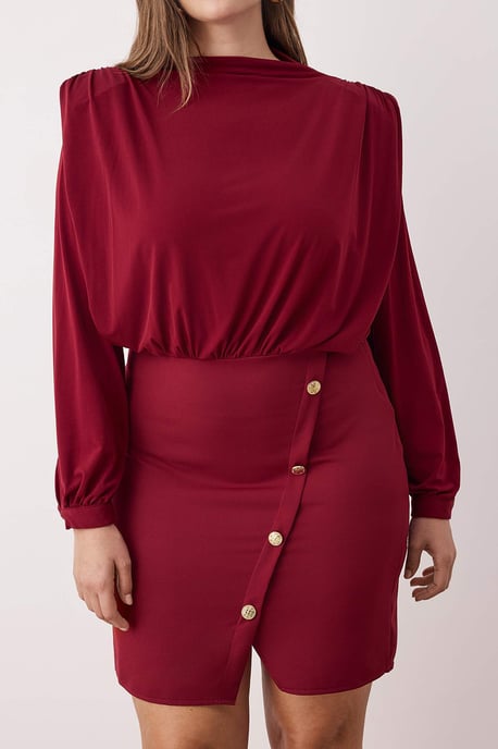 Trendyol Curve Dam Vinröd Enfärgad Kort / Mini Lång Casual A-linje Plus size Klänning - Image 2