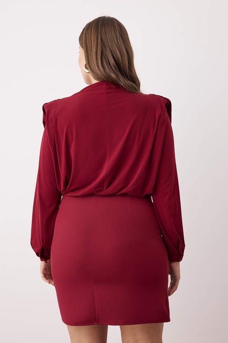 Trendyol Curve Dam Vinröd Enfärgad Kort / Mini Lång Casual A-linje Plus size Klänning - Image 3