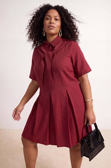 Trendyol Curve Dam Vinröd Enfärgad Kort / Mini Kort Casual A-linje Plus size Klänning - Image 2