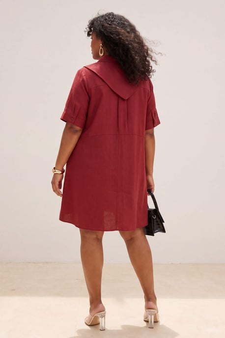 Trendyol Curve Dam Vinröd Enfärgad Kort / Mini Kort Casual A-linje Plus size Klänning - Image 3