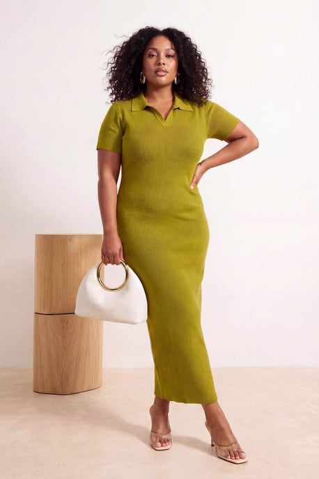 Trendyol Curve Dam Grön Enfärgad Kort / Mini Kort Casual Rak Plus size Klänning - Image 6