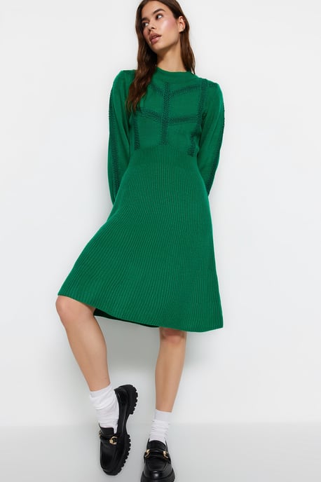 TRENDYOLMİLLA Women's Green Plain Short / Mini Long Business A-line Dresses - Image 5