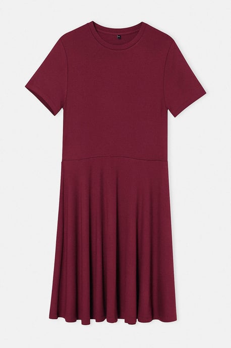 Trendyol Curve Dam Vinröd Enfärgad Kort / Mini Kort Skater Plus size Klänning - Image 3
