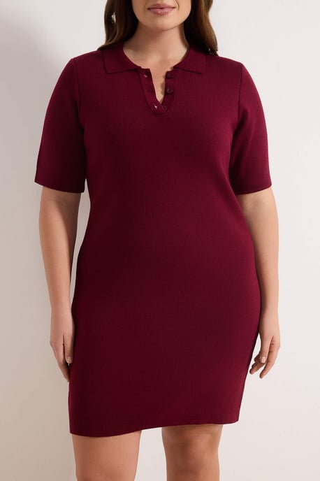 Trendyol Curve Dam Vinröd Enfärgad Kort / Mini Kort Casual Rak Plus size Klänning - Image 2