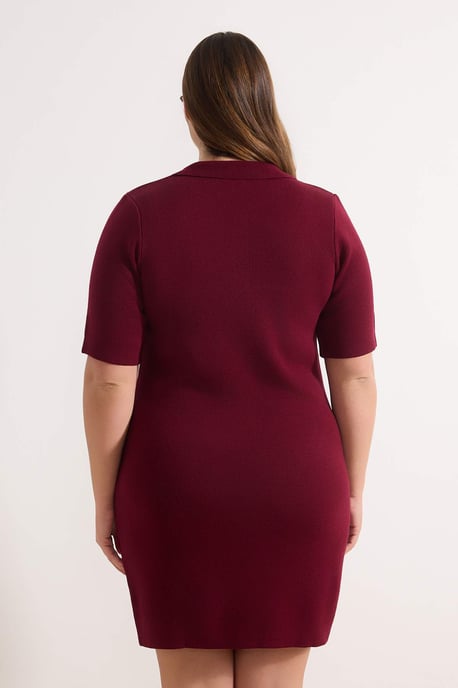 Trendyol Curve Dam Vinröd Enfärgad Kort / Mini Kort Casual Rak Plus size Klänning - Image 3