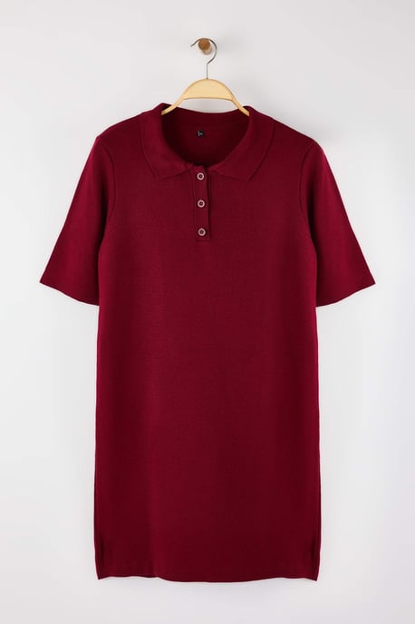 Trendyol Curve Dam Vinröd Enfärgad Kort / Mini Kort Casual Rak Plus size Klänning - Image 4