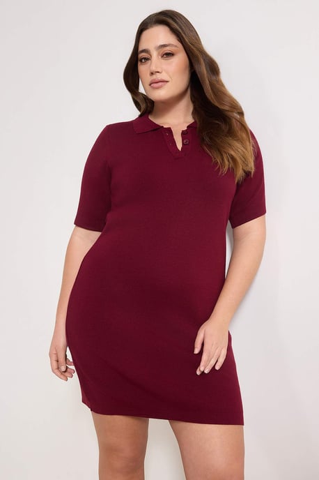 Trendyol Curve Dam Vinröd Enfärgad Kort / Mini Kort Casual Rak Plus size Klänning - Image 6