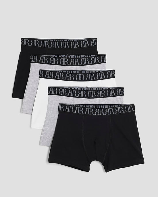 River Island Boys Boxers 5 Pack Grey RI Waistband - Image 1