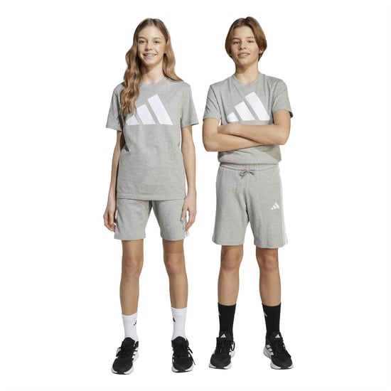 Boys adidas Essentials 3 Stripe Jersey Short Juniors in Grey/White - Image 2