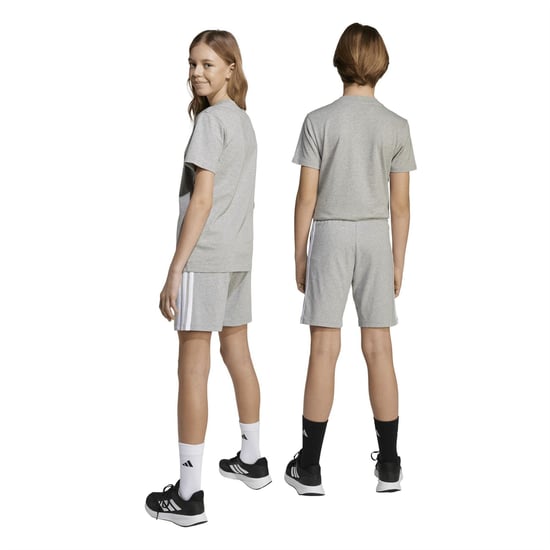 Boys adidas Essentials 3 Stripe Jersey Short Juniors in Grey/White - Image 3