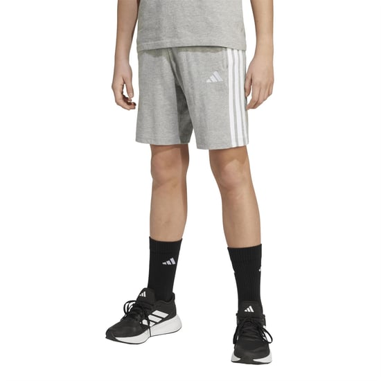 Boys adidas Essentials 3 Stripe Jersey Short Juniors in Grey/White - Image 4