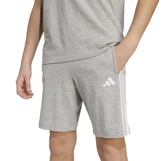 Boys adidas Essentials 3 Stripe Jersey Short Juniors in Grey/White - Image 6