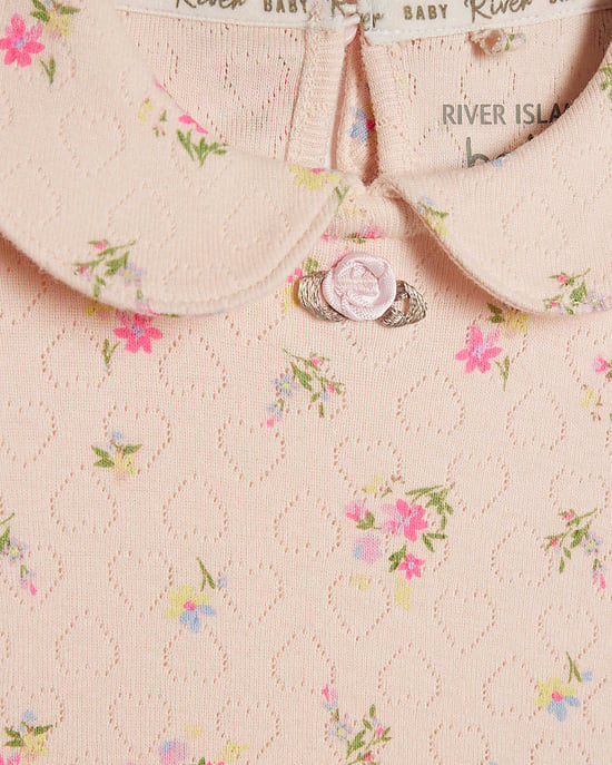 River Island Baby Girls Romper & Bottoms Set Pink Pointelle 2 Piece - Image 2