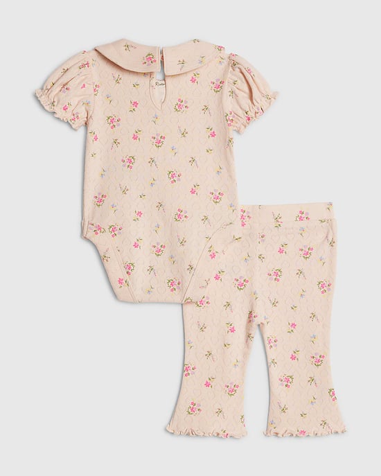 River Island Baby Girls Romper & Bottoms Set Pink Pointelle 2 Piece - Image 4
