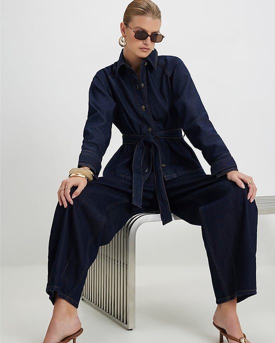 River Island Womens Trench Jacket Blue Denim Cropped - Image 4