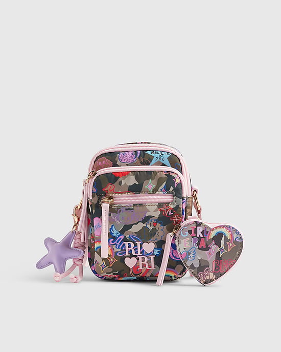 River Island Girls Crossbody Bag Green Camouflage Print - Image 1