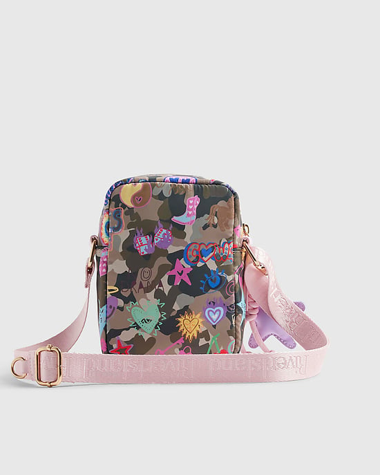 River Island Girls Crossbody Bag Green Camouflage Print - Image 2