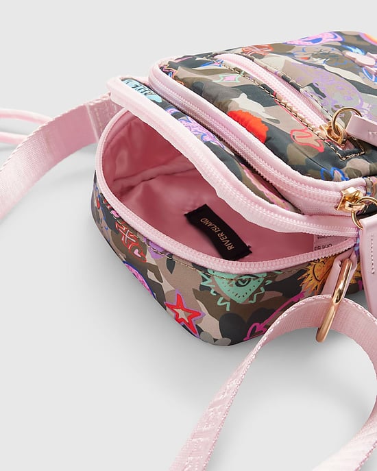 River Island Girls Crossbody Bag Green Camouflage Print - Image 4