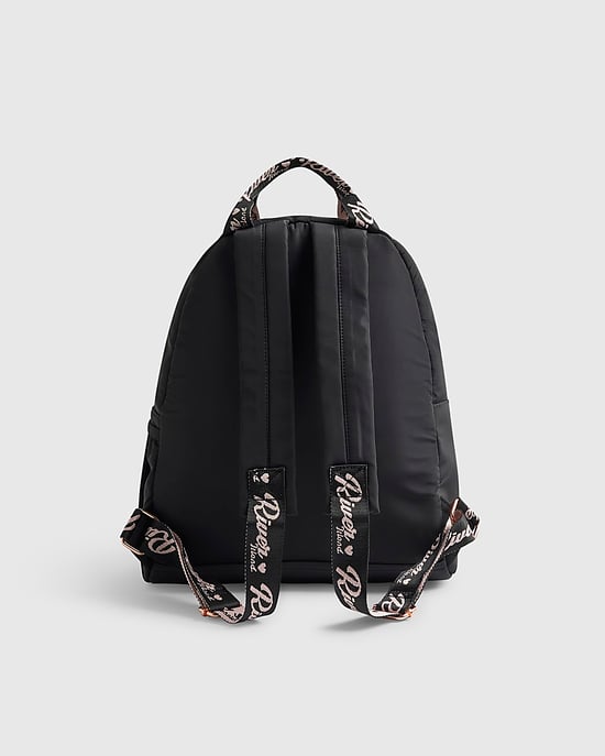 River Island Girls Backpack Black RI Quilted Pom Detail Zip - Image 2