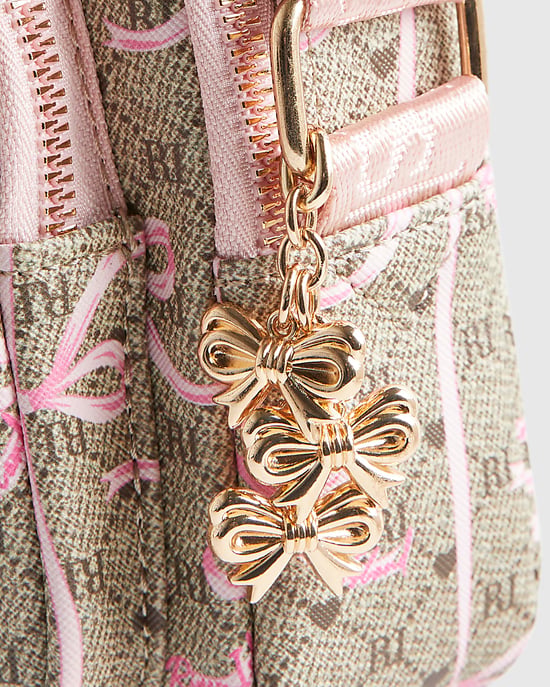 River Island Girls Crossbody Bag Brown Monogram Bow - Image 3