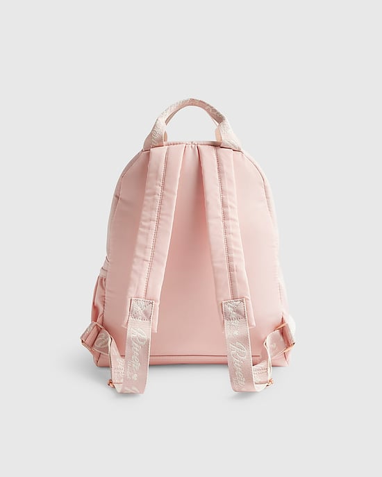 River Island Girls Backpack Pink RI Quilted Pom Detail Zip - Image 2