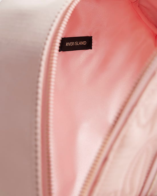 River Island Girls Backpack Pink RI Quilted Pom Detail Zip - Image 4