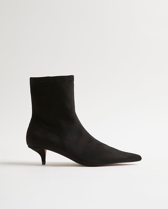River Island Womens Sock Boots Black Faux Suede Pointed Toe - Image 2