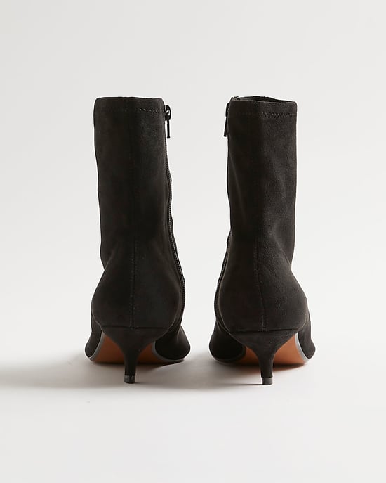 River Island Womens Sock Boots Black Faux Suede Pointed Toe - Image 3