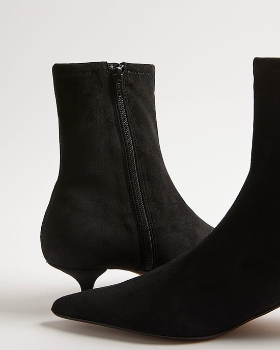 River Island Womens Sock Boots Black Faux Suede Pointed Toe - Image 4