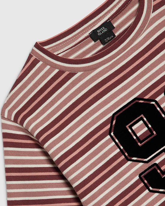 River Island Girls Crop Top Pink Stripe Number 98 Crew Neck - Image 3