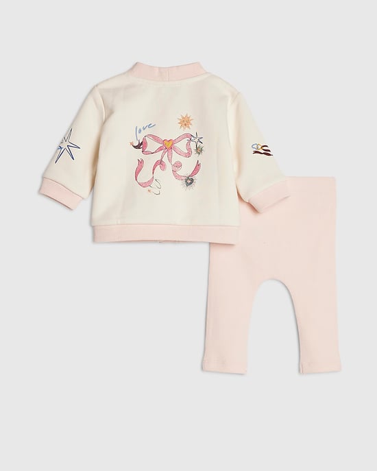 River Island Baby Girl Cardigan & Leggings Set Cream Bow 2 Piece - Image 2
