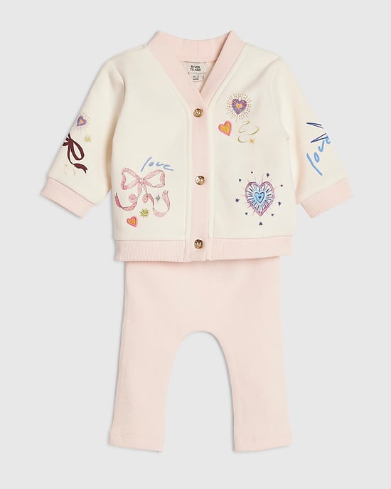 River Island Baby Girl Cardigan & Leggings Set Cream Bow 2 Piece - Image 5