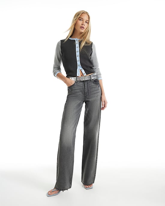 River Island Womens Cardigan Grey Colour Blocked Knitted - Image 4