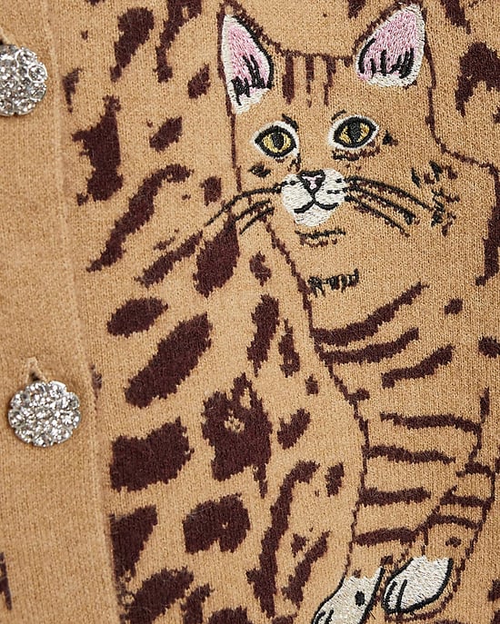 River Island Womens Cardigan Brown Leopard Print Cat Faux Fur - Image 5