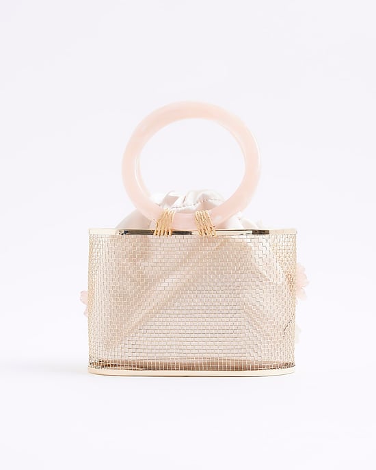 River Island Womens Clutch Bag Gold 3D Floral Caged Basket - Image 2